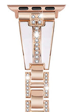 Load image into Gallery viewer, JSGJMY Bling Bands Compatible with Apple Watch Band 38mm 40mm 42mm 44mm with Case,Women Diamond Rhinestone Metal Jewelry Wristband Strap for iwatch Series SE/6/5/4/3/2/1 (Rose Gold+White,42mm/44mm)
