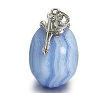 Load image into Gallery viewer, Skullis Necklace of Blue Lace Agate Carved Crystal Skull and Silver Bones Pendant for Men and Women, 925 Sterling Silver Chain,Skull Jewelry.