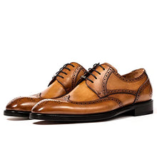 Load image into Gallery viewer, Men’s Dress Shoes Oxford Derby Formal Shoes Retro Fetal Cowhide Genuine Leather Men's Wedding Shoe Brown