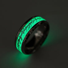 Load image into Gallery viewer, Glow in The Dark Band 8mm Wide Stainless Steel Rings for Men or Women Couples Matching Black Wedding Bridal Ring Ginger Lyne Fashion Jewelry