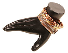 Load image into Gallery viewer, Touchstone Copper magnetic healing bracelet Tibetan style. Hand forged with solid and high gauge pure copper. Set of 3 different designs with 3 metal shades.