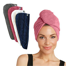 Load image into Gallery viewer, Turbie Twist Microfiber Hair Towel Wrap for Women and Men | 4 Pack | Bathroom Essential Accessories | Quick Dry Hair Turban for Drying Curly, Long & Thick Hair (Pink, Blue, Grey, White)