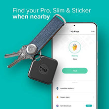 Load image into Gallery viewer, Tile Pro Essentials (2020) 4-Pack (2 Black Pros, 1 Slim, 1 Sticker) - High Performance Bluetooth Trackers & Item Locators for Keys, Luggage, Wallets and Remotes; Easily Find All Your Things