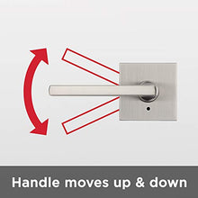 Load image into Gallery viewer, Kwikset 91550-001 Halifax Door Handle Lever with Modern Contemporary Slim Square Design for Home Bedroom or Bathroom Privacy in Satin Nickel