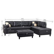 Load image into Gallery viewer, FlashBuy Sofa Sectional Sofa, L-Shape Faux Leather Sectional Sofa Couch Set with Chaise, Ottoman, 2 Toss Pillow Using for Living Room Furniture.(Black)
