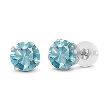 Load image into Gallery viewer, Gem Stone King 14K White Gold Blue Zircon Stud Earrings 1.00 Ctw Round 4MM