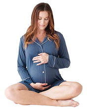 Load image into Gallery viewer, Kindred Bravely Clea Bamboo Button Down Nursing Nightgown | Long Sleeve Maternity Nightgown (Slate Blue, Medium)