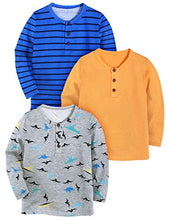 Load image into Gallery viewer, Boyoo Toddler Boys 3 Pack Long Sleeve Henley Shirt Cotton Graphic Tee Shirt for 2-7Years