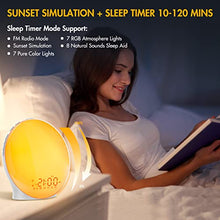 Load image into Gallery viewer, Sunrise Alarm Clock, Full Screen Wake Up Light with Sunrise Simulation, Dual Alarms, FM Radio, 8 Natural Sounds & Snooze, 3 Light Modes, Bedroom Digital Alarm Clock for Heavy Sleepers Adults Kids
