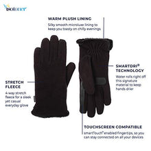 Load image into Gallery viewer, isotoner Women's Stretch Fleece Touchscreen Texting Cold Weather Gloves with Warm, Soft Lining, smartDRI Black, One Size