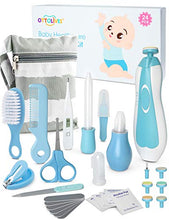 Load image into Gallery viewer, OTTOLIVES Baby Healthcare and Grooming Kit, 24 in 1 Baby Electric Nail Trimmer Set Newborn Nursery Health Care Set for Newborn Infant Toddlers Baby Boys Girls Kids Haircut Tools (0-3 Years+) (Blue)