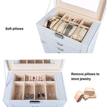 Load image into Gallery viewer, Homde Synthetic Leather Huge Jewelry Box Mirrored Watch Organizer Necklace Ring Earring Storage Lockable Gift Case (White)