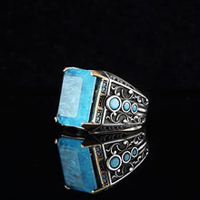 Load image into Gallery viewer, Ephesus Jewelry Handmade Sterling Silver Classy Men's Ring with Tourmaline and Turquoise Gemstones