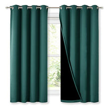 Load image into Gallery viewer, NICETOWN 100% Blackout Panels, Thermal Insulated Black Liner Curtains for Nursery Room, Noise Reducing and Heat Blocking Drapes for Windows (Set of 2, Hunter Green, 52-inch Wide by 63-inch Long)