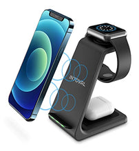 Load image into Gallery viewer, Intoval Wireless Charging Station, 3 in 1 Charger for Apple iPhone/iWatch/Airpods,iPhone 13,12,11 (Pro, Pro Max)/XS/XR/XS/X/8(Plus),iWatch 7/6/SE/5/4/3/2,Airpods Pro/3gen (A3,Black)