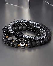 Load image into Gallery viewer, XHUUU Black Obsidian / Terahertz / Lava Stone Beaded Wrap Couples Bracelets for Men and Women Small Skull Statue Evil Eye Bracelet Essential Oil Diffuser Bracelet