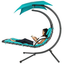 Load image into Gallery viewer, Best Choice Products Hanging Curved Chaise Lounge Chair Swing for Backyard, Patio w/Pillow, Canopy, Stand - Teal