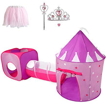 Load image into Gallery viewer, Gift for Girls, Princess Tent with Tunnel, Kids Castle Playhouse & Princess Dress up Pop Up Play Tent Set, Toddlers Toy Birthday Gift Present for Age 3 4 5 6 7 Years, Glow in The Dark Stars, Indoor