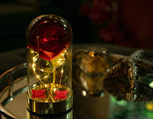 Load image into Gallery viewer, HOMESEASONS Red Rose in Glass Dome,Beauty and The Beast Red Rose Pre-Lit Silk Rose 7 3/4" H (Metal Base)
