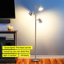 Load image into Gallery viewer, Brightech Jacob - LED Reading and Floor Lamp for Living Rooms & Bedrooms - Classy, Mid Century Modern Adjustable 3 Light Tree - Standing Tall Pole Lamp with 3 LED Bulbs - Satin Nickel