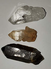 Load image into Gallery viewer, 3pc Set Clear & Smokey & Tangerine Quartz Points Raw Natural Healing Crystal Gemstone Specimens from Brazil