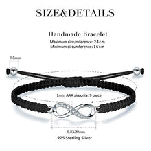 Load image into Gallery viewer, ZENI Infinity Bracelet for Women, Handmade Black Rope Braided Bracelet with 925 Silver Adjustable Bracelet Love Friendship Jewelry Gift