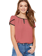Load image into Gallery viewer, Milumia Women's Casual Pleated Petal Cap Sleeve Round Neck Keyhole Blouse Top Deep Pink X-Large