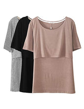 Load image into Gallery viewer, Smallshow 3 Pcs Maternity Nursing T-shirt Modal Short Sleeve Nursing Tops Brown/Black/Grey,Medium