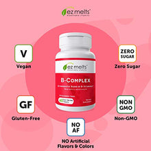 Load image into Gallery viewer, EZ Melts B-Complex with Methylcobalamin and Methylfolate, Sublingual Vitamins, Vegan, Zero Sugar, Natural Strawberry Flavor, 60 Fast Dissolve Tablets