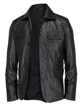 Load image into Gallery viewer, Jild Real Lambskin 5-Buttons Closure Leather Jacket for Men - Polo Shirt Collar Style Men's Leather Blazer Jacket (Black, Large)