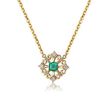 Load image into Gallery viewer, Carleen 14K Solid Yellow Gold Genuine Emerald Diamond Flower Pendant Necklace Minimalist Delicate Dainty Fine Jewelry For Women Girls