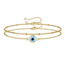 Load image into Gallery viewer, Dainty Layered Evil Eye Bracelets for Women, 14K Gold Filled Adjustable Layering Bead Chain Bracelet Handmade Gold Layered Round Evil Eye Bracelets for Women Jewelry(Round Evil Eye & Bead Chain)