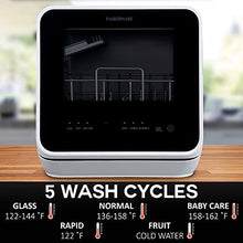Load image into Gallery viewer, Farberware FDW05ASBWHA Complete Portable Countertop Dishwasher with 5-Liter Built-in Water Tank, 5 Programs, Baby Care, Glass & Fruit Wash-Black/White