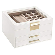 Load image into Gallery viewer, SONGMICS Jewelry Box with Glass Lid, 3-Layer Jewelry Organizer with 2 Drawers, for Loved Ones, White UJBC239WT