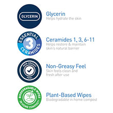 Load image into Gallery viewer, CeraVe Hydrating Facial Cleansing Makeup Remover Wipes| Plant Based Face Wipes| Biodegradable in Home Compost| Face Wash Cloth| Suitable for Sensitive Skin| Fragrance-free Non-comedogenic| 25 Count