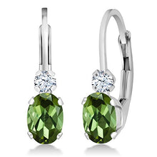 Load image into Gallery viewer, Gem Stone King 925 Sterling Silver Green Tourmaline and White Sapphire Leverback Earrings For Women (0.88 Ct Oval, 3/4 Inch)