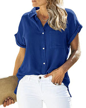 Load image into Gallery viewer, Runcati Womens Linen Button Down Shirts Cotton V Neck Loose Blouse Short Sleeve Casual Work Tunic Tops with Pocket