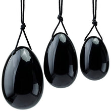 Load image into Gallery viewer, rockcloud Black Obsidian Set of 3 Drilled Yoni Eggs with String, Massage Stones for Women to Train Pelvic Muscles Kegel Exercise