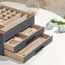 Load image into Gallery viewer, SONGMICS Jewelry Box with Glass Lid, 3-Layer Jewelry Organizer with 2 Drawers, Gift for Loved Ones, Gray UJBC239GY