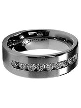 Load image into Gallery viewer, 8 MM Men's Titanium Ring Wedding Band with 9 Large Channel Set Cubic Zirconia CZ Size 9.5