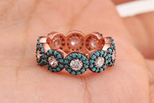 Load image into Gallery viewer, Special Design Turkish Handmade Jewelry Round Cut Turquoise Topaz Stone 925 Sterling Silver Band Ring All Size