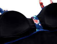 Load image into Gallery viewer, Hilor Women's 50's Retro Ruched Tankini Swimsuit Top with Ruffled Hem Navy&red Floral 18