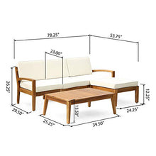 Load image into Gallery viewer, Christopher Knight Home Grenada Sectional Sofa Set | 5-Piece 3-Seater | Includes Coffee Table and Ottoman | Acacia Wood Frame | Water-Resistant Cushions | Teak and Beige, Finish