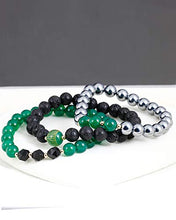 Load image into Gallery viewer, Lightock Triple Protection Bracelet Lava Rock/Terahertz/Green Agate 8mm Beads Healing Energy Crystal Essential Oil Diffuses Yoga Friendship Bracelets(3pcs)