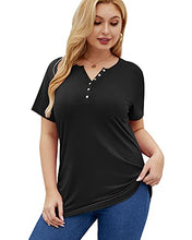 Load image into Gallery viewer, JIOTANG Womens Plus-Size Tops Summer Henley Shirts Buttons up Blouses with Pocket (26Plus, Black)