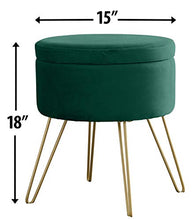 Load image into Gallery viewer, Ornavo Home Modern Round Velvet Storage Ottoman Foot Rest Stool/Seat with Gold Metal Legs & Tray Top Coffee Table - Emerald Green
