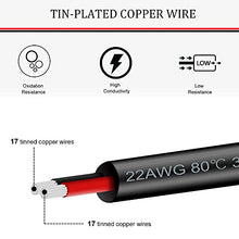Load image into Gallery viewer, Electrical Wire 65.6ft 22AWG Conductor Wire, 22 Gauge Black Tinned Copper Hookup Wire, 2 Pin Insulated Solid Core, Flexible Extension Electrical Cord for LED Strip, Auto, 12/24 Volt Lighting