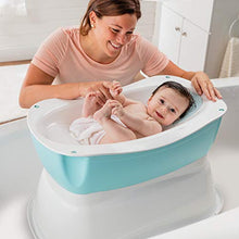 Load image into Gallery viewer, Summer Right Height Bath Tub – Elevated and Spacious Baby Bathtub with Newborn Bath Support – Extended Use Features Include Tubside Seat and Stepstool