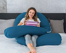 Load image into Gallery viewer, AngQi Full Body Pregnancy Pillow with Cooling Jersey Cotton Cove - Long U Shaped Maternity Body Pillow for Pregnant Women - 65in Pregnancy Pillows for Back Support - King Size (Navy)