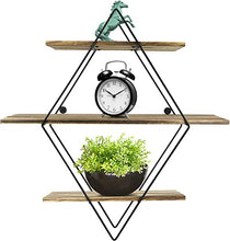 Load image into Gallery viewer, Greenco Geometric Diamond Shaped 3 Tier Mounted Floating, Rustic Wood Wall Storage Shelves for Bedroom, Living Room, Bathroom, Kitchen, Office etc, Natural